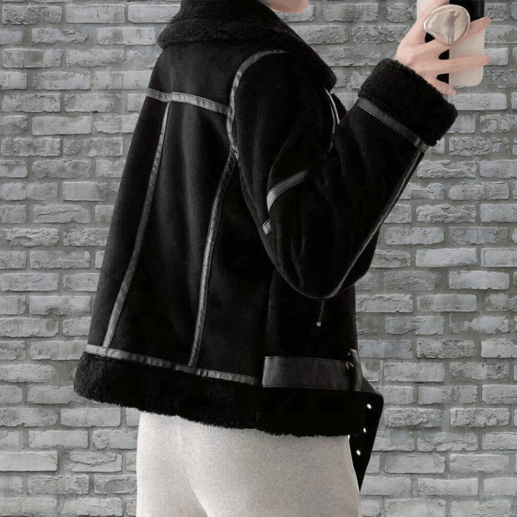 Warm Shearling Aviator Jacket – Stylish Faux Fur Lining, Casual Wear, Winter Outerwear