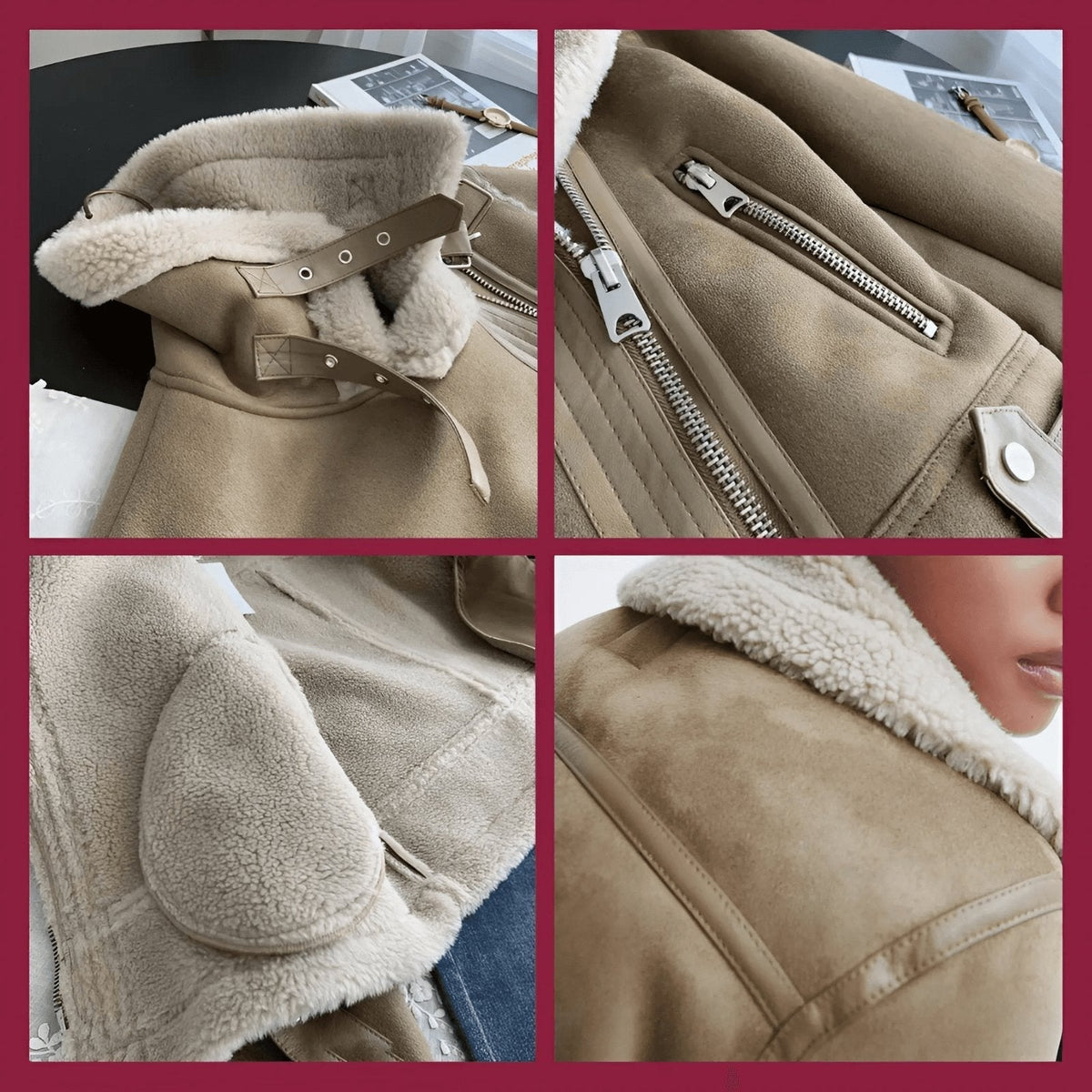 Warm Shearling Aviator Jacket – Stylish Faux Fur Lining, Casual Wear, Winter Outerwear