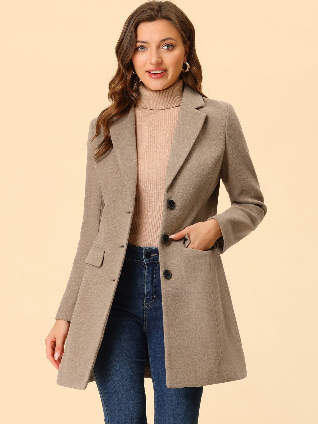 Classic Wool Coat with Collar – Stylish Outerwear for Office, Casual Wear