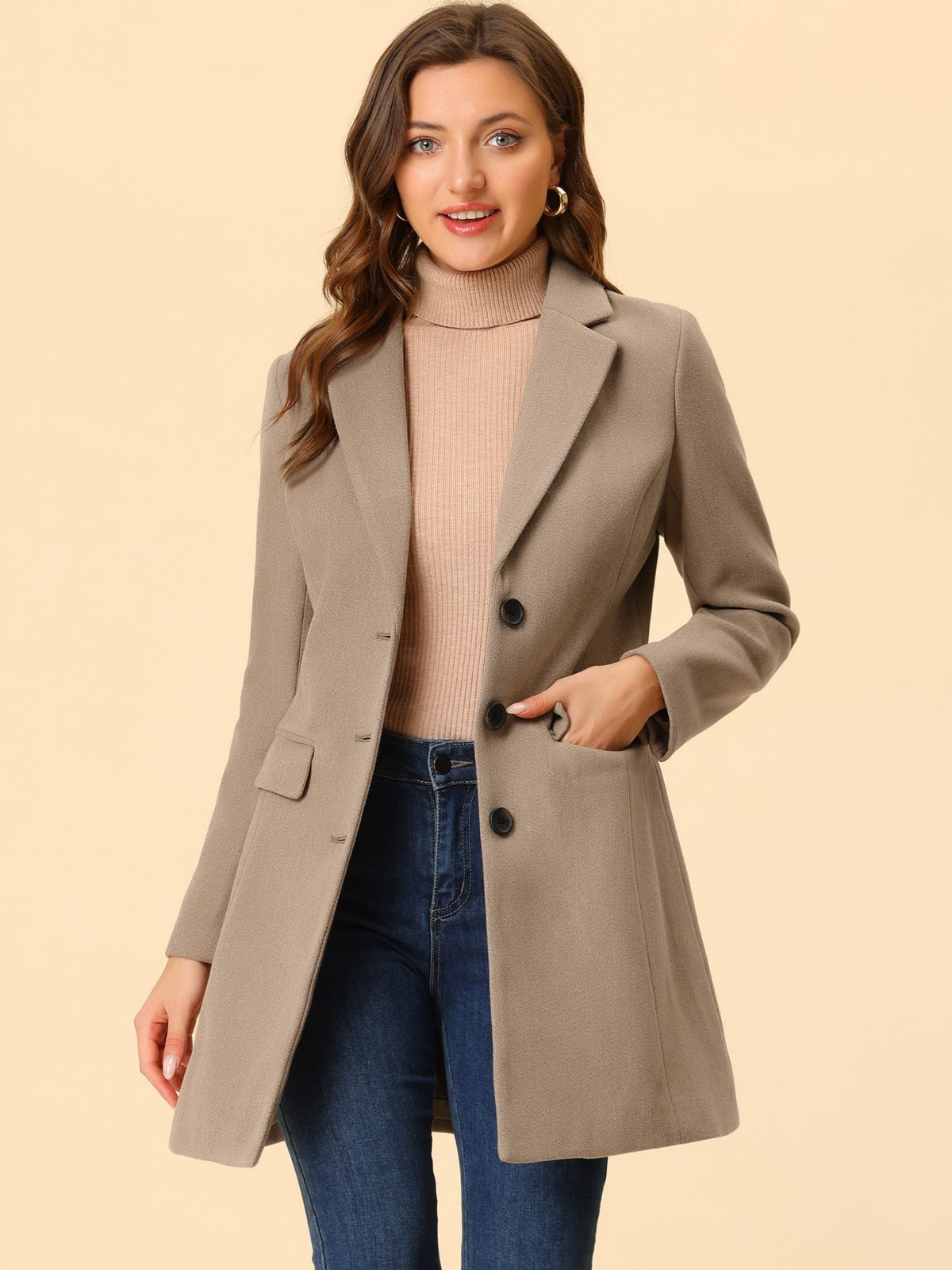 Classic Wool Coat with Collar – Stylish Outerwear for Office, Casual Wear