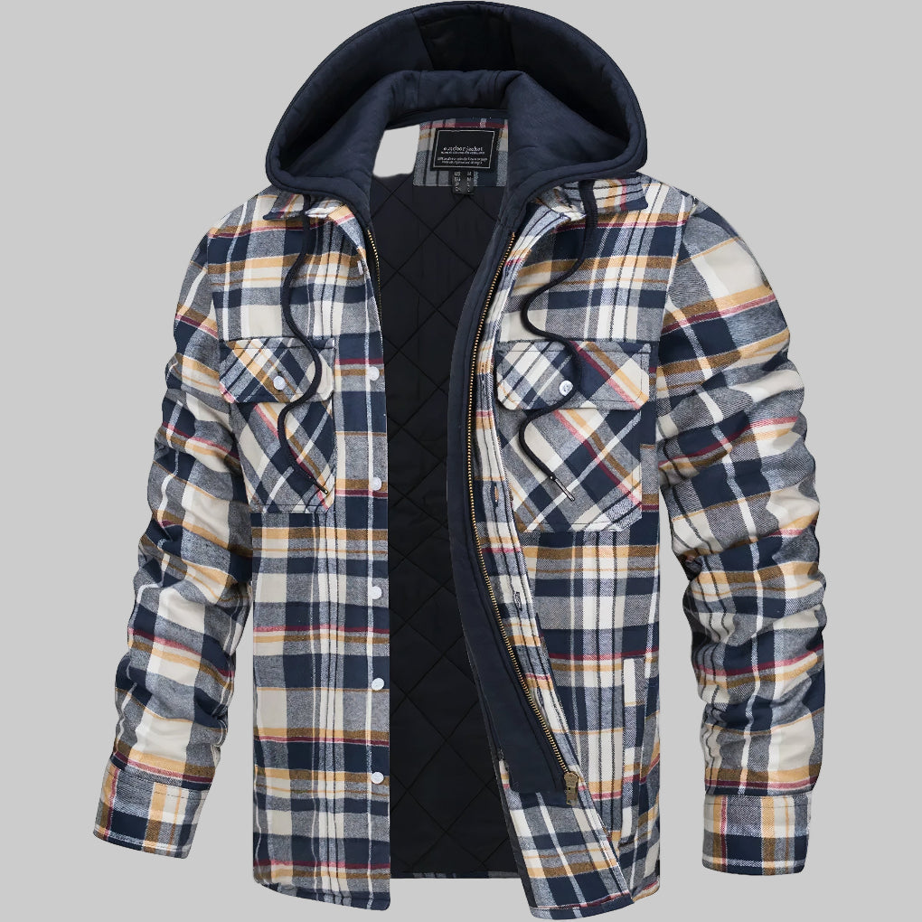 Men's Plaid Hooded Shirt Jacket with Quilted Lining – Casual, Outdoor
