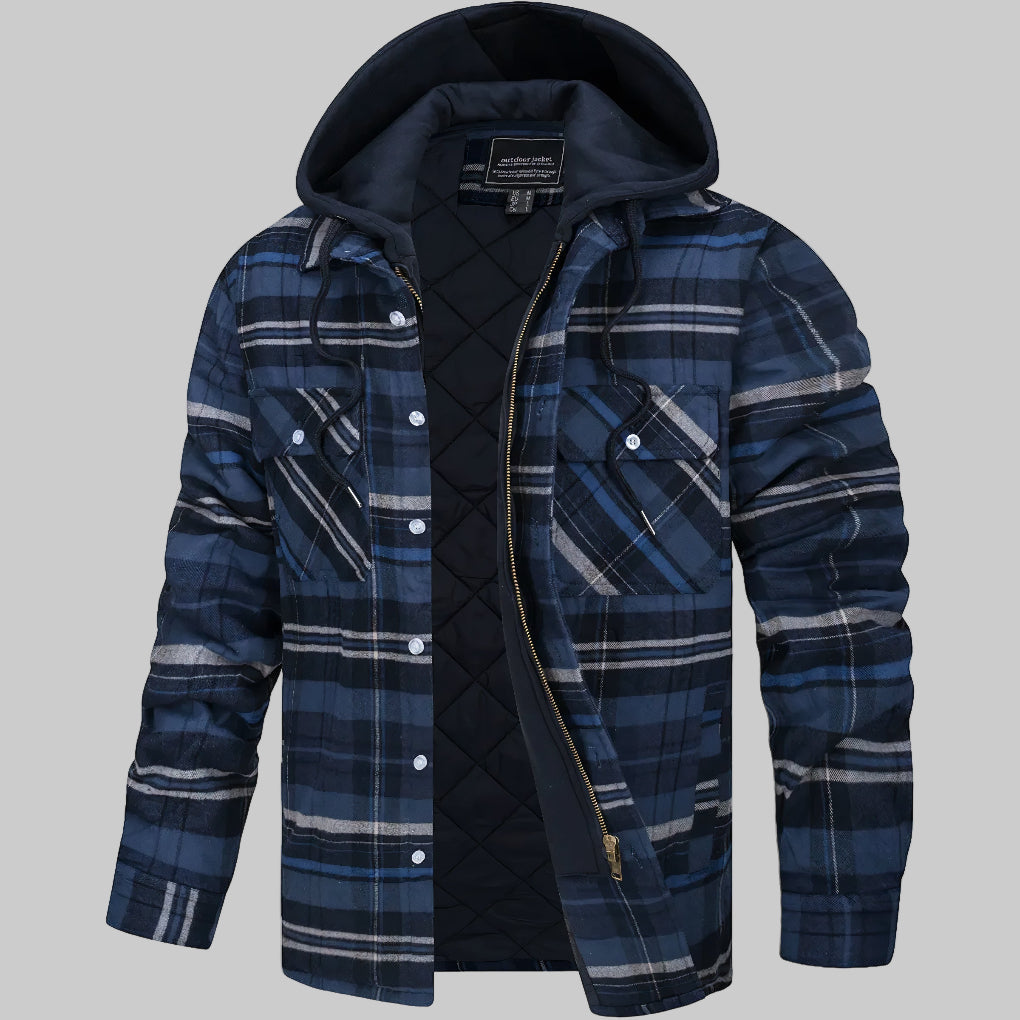 Men's Plaid Hooded Shirt Jacket with Quilted Lining – Casual, Outdoor
