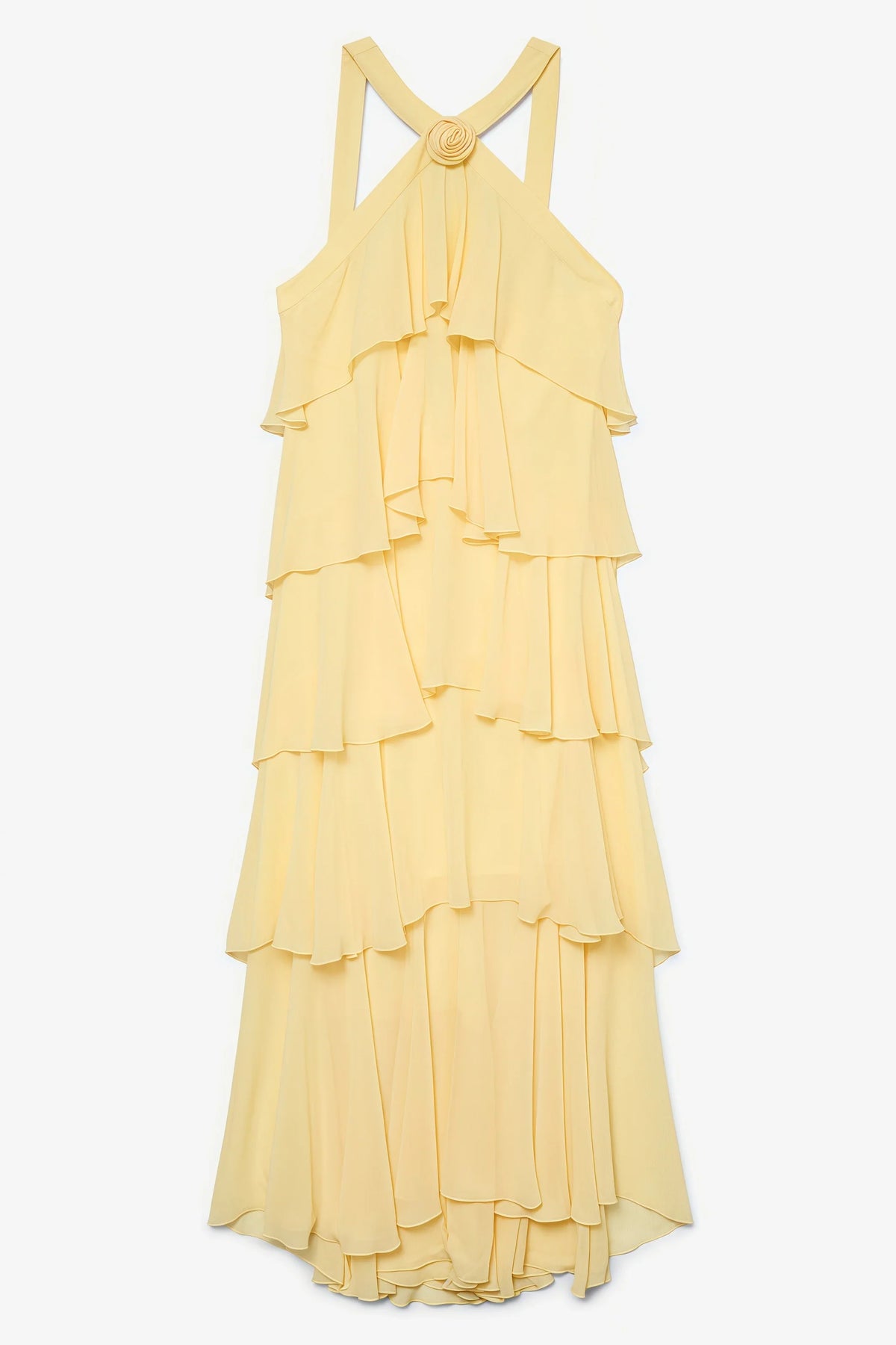 Butter-Yellow Chiffon Maxi Dress Women UK – Floral Rosette Garden Party Cocktail